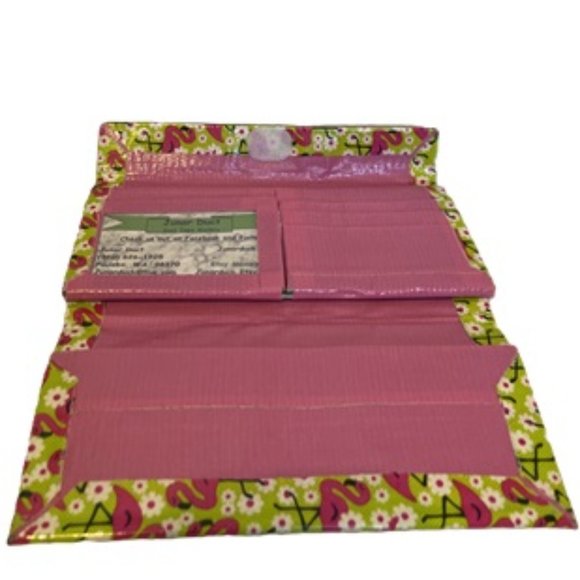 Clutch Duct Tape Wallet Green Pink Flamingo Pattern 7.5" x 4" Pocketbook Pouch - Picture 11 of 11
